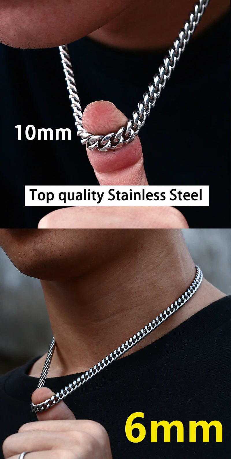 TUHE 6mm -14mm Wide Chains Necklaces Stainless Steel Cuban Link Chain For Men Hip Hop Jewelry