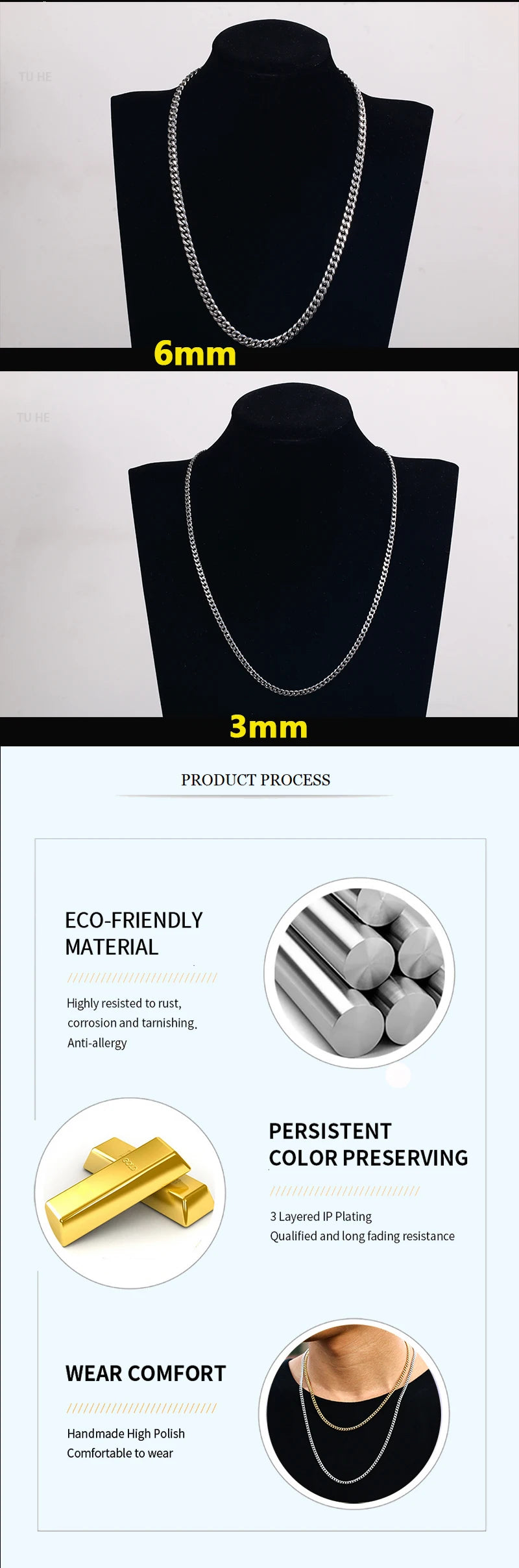 TUHE 6mm -14mm Wide Chains Necklaces Stainless Steel Cuban Link Chain For Men Hip Hop Jewelry