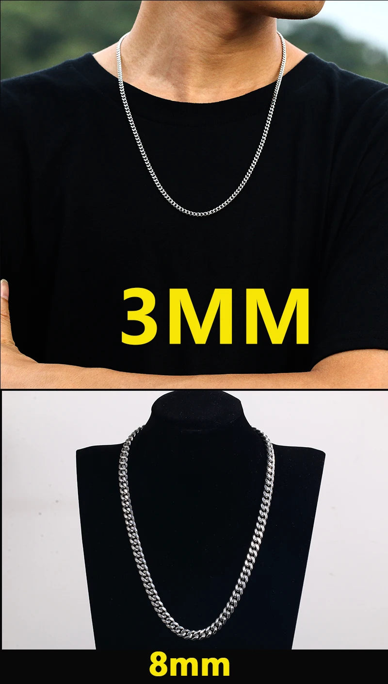 TUHE 6mm -14mm Wide Chains Necklaces Stainless Steel Cuban Link Chain For Men Hip Hop Jewelry