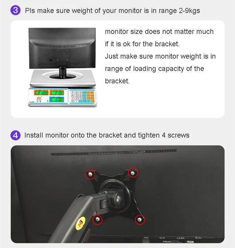 White Color Dual Arm Monitor Support 17-30 Inch  Mount Bracket Holder Load 2-9 Kgs Each NB F160