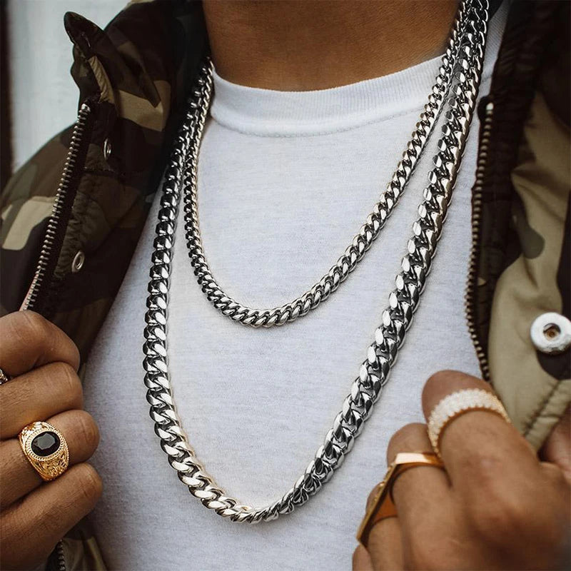 TUHE 6mm -14mm Wide Chains Necklaces Stainless Steel Cuban Link Chain For Men Hip Hop Jewelry