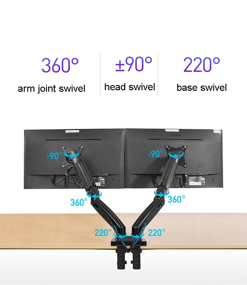 White Color Dual Arm Monitor Support 17-30 Inch  Mount Bracket Holder Load 2-9 Kgs Each NB F160