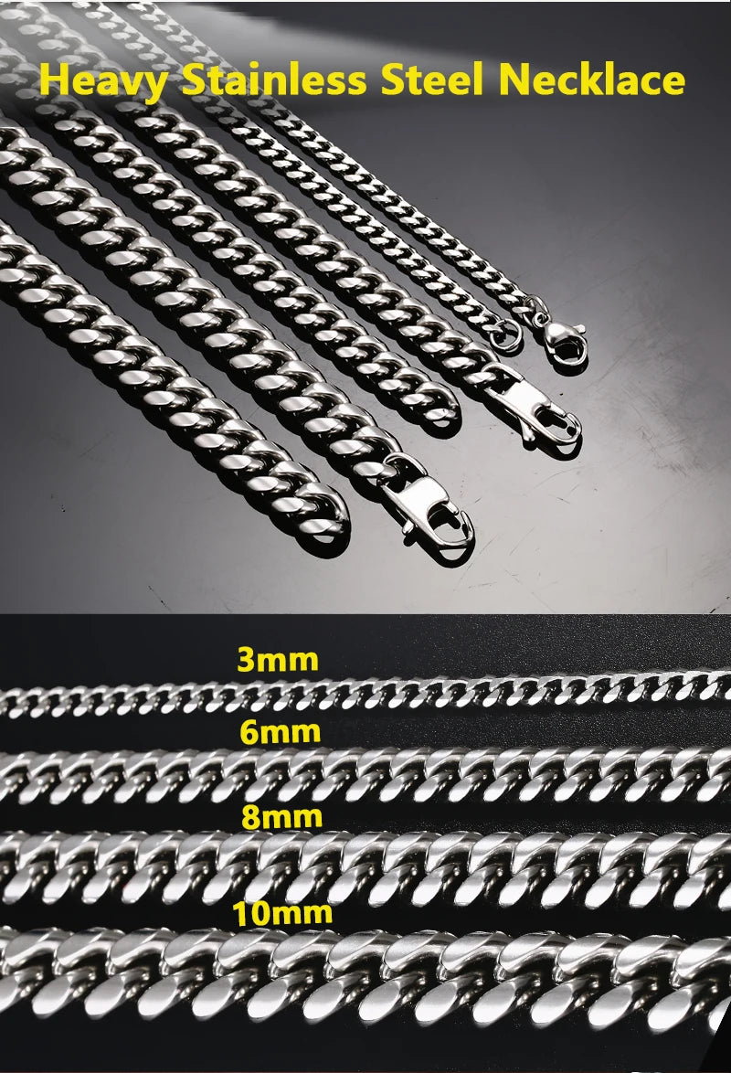 TUHE 6mm -14mm Wide Chains Necklaces Stainless Steel Cuban Link Chain For Men Hip Hop Jewelry