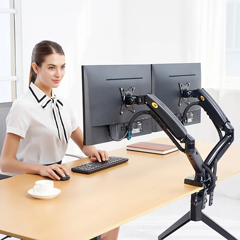 White Color Dual Arm Monitor Support 17-30 Inch  Mount Bracket Holder Load 2-9 Kgs Each NB F160