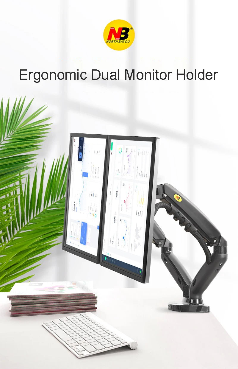 White Color Dual Arm Monitor Support 17-30 Inch  Mount Bracket Holder Load 2-9 Kgs Each NB F160