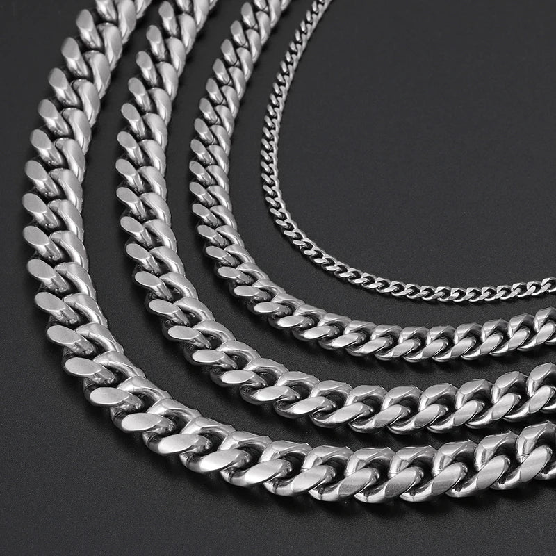 TUHE 6mm -14mm Wide Chains Necklaces Stainless Steel Cuban Link Chain For Men Hip Hop Jewelry