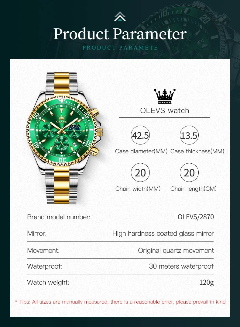 OLEVS 2870 Mens Watch Original Fashion Waterproof Luminous Quartz Wristwatch Strap Sport Date Clock Male Freebie Reloj Mens Gift