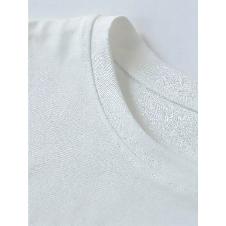 【New style】Women's Casual Neck Cropped T-ShirtA Pure Cotton Crew Neck Short-Sleeve Women's T-Shirt With A Slogan Print Summer W