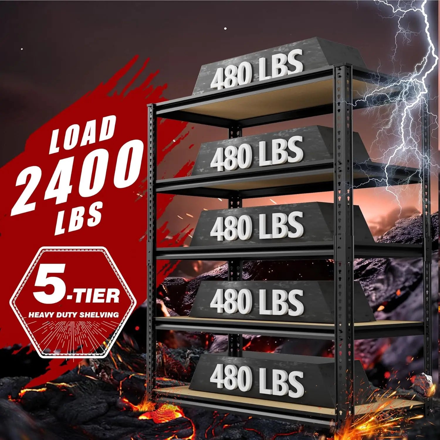 2400LBS Storage Shelves 5 Tier Adjustable Garage Storage Shelving Heavy Duty Metal Storage Rack Shelf Unit for, Customized