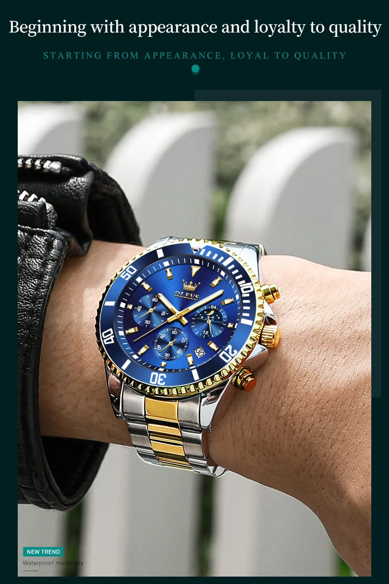 OLEVS 2870 Mens Watch Original Fashion Waterproof Luminous Quartz Wristwatch Strap Sport Date Clock Male Freebie Reloj Mens Gift