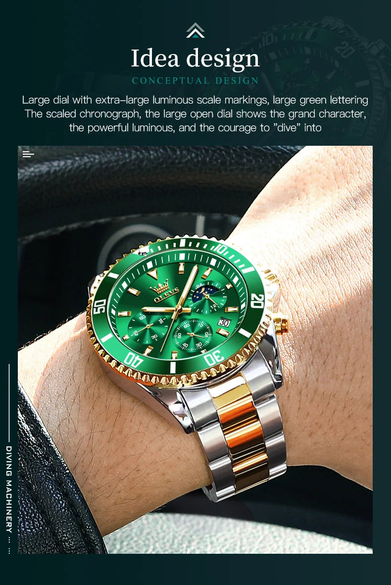 OLEVS 2870 Mens Watch Original Fashion Waterproof Luminous Quartz Wristwatch Strap Sport Date Clock Male Freebie Reloj Mens Gift