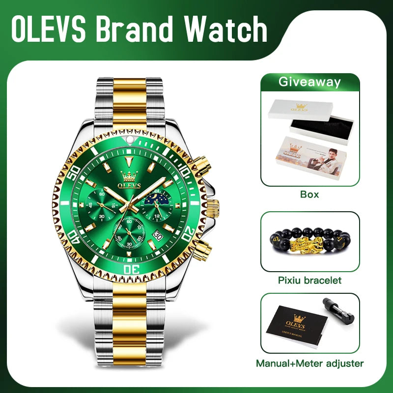 OLEVS 2870 Mens Watch Original Fashion Waterproof Luminous Quartz Wristwatch Strap Sport Date Clock Male Freebie Reloj Mens Gift