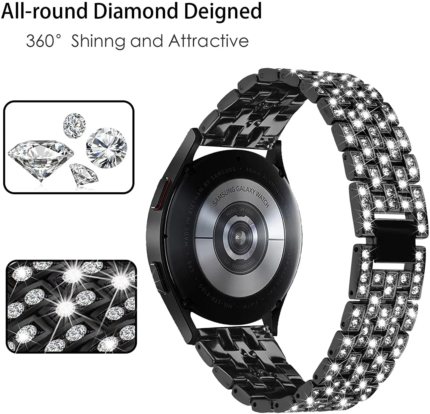 20/22mm Metal Strap for Samsung Galaxy Watch 7/6/5/4/Classic 47mm/active 2 Gear s3 Diamond Bracelet for Huawei GT234 5 pro 46mm