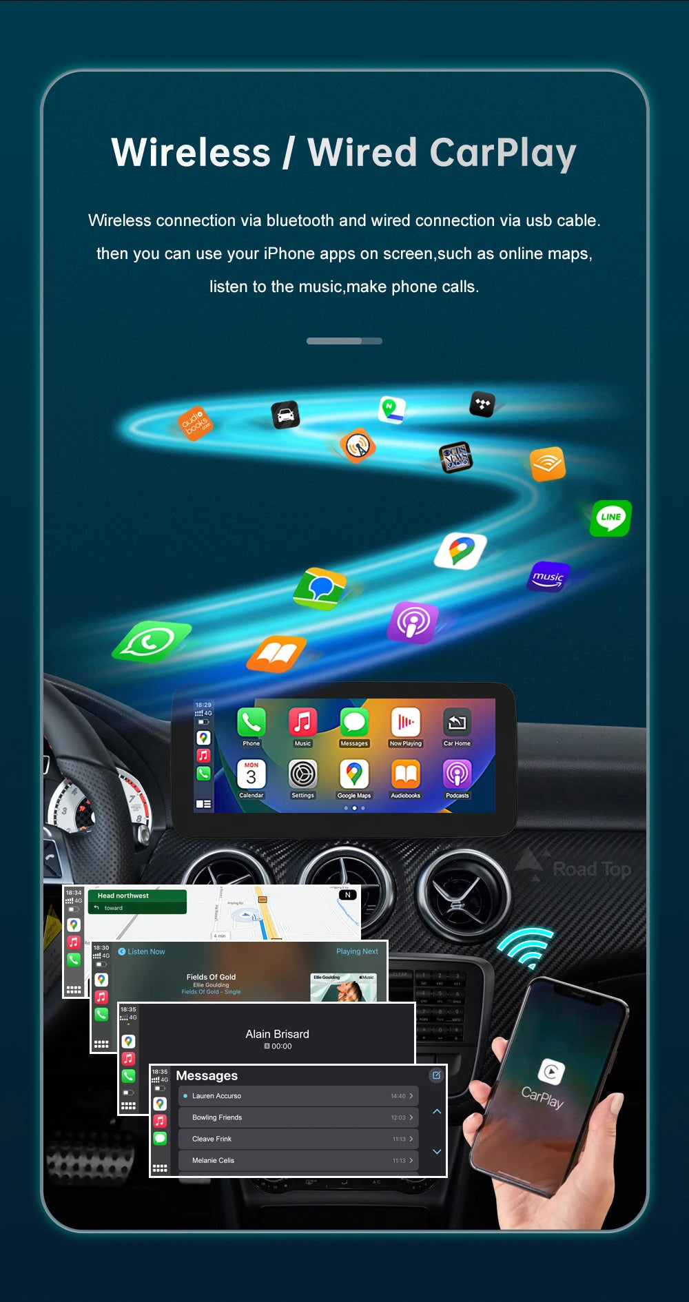 12.3'  Wireless CarPlay Android Auto Multimedia Display Screen for Mercedes-Benz A W176 B W246 CLA GLA Class 2013 to 2015