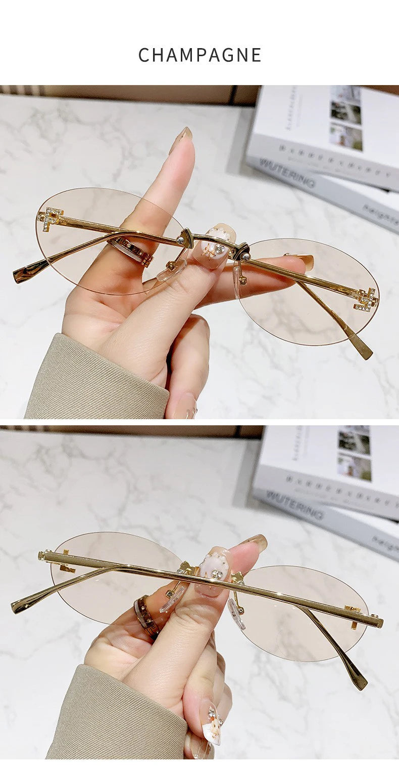 Elegant Diamond Oval Sunglasses Male Letter "F" Rimless Sunglasses  Car Sunglasses  Driving Glasses Sunglasses Women