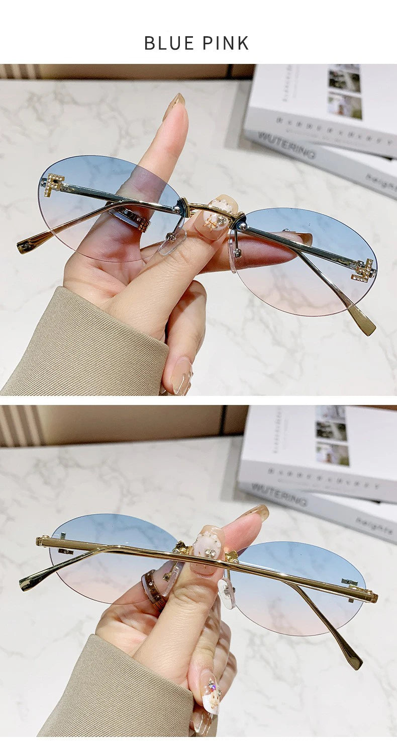 Elegant Diamond Oval Sunglasses Male Letter "F" Rimless Sunglasses  Car Sunglasses  Driving Glasses Sunglasses Women