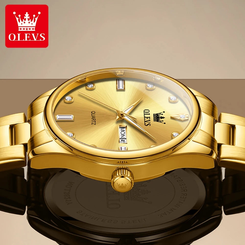 OLEVS 3621 Mens Watch Original Simple Brand Quartz Watch Waterproof Luminous Watch For Men Dual Calendar Display Reloj Mens Gift