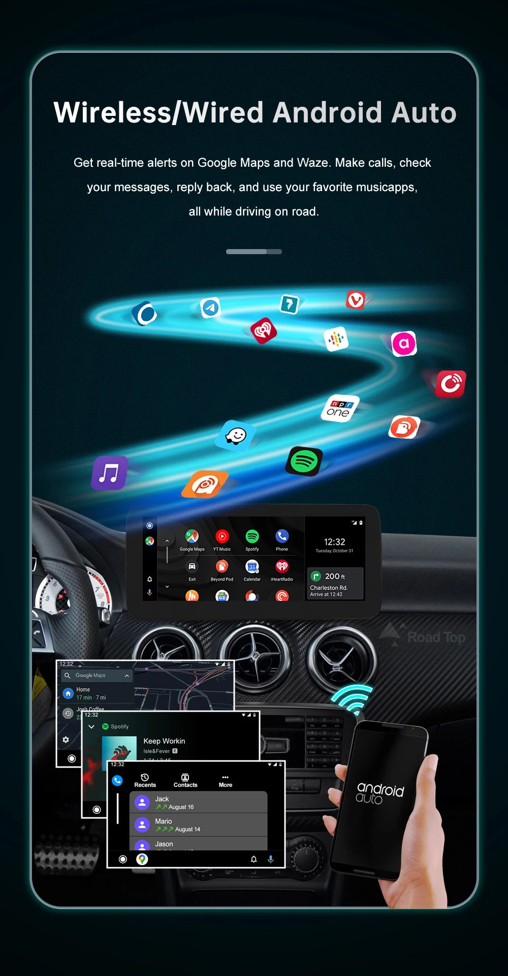 12.3'  Wireless CarPlay Android Auto Multimedia Display Screen for Mercedes-Benz A W176 B W246 CLA GLA Class 2013 to 2015