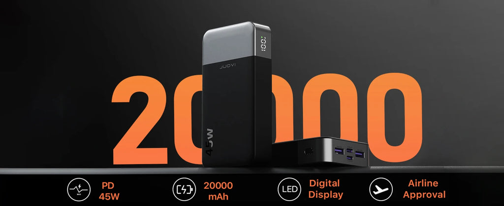JUOVI Fast Charging Power Bank, 20000mAh 45W Portable Charger, Super Fast Charging with LED Display Portable Phone charger