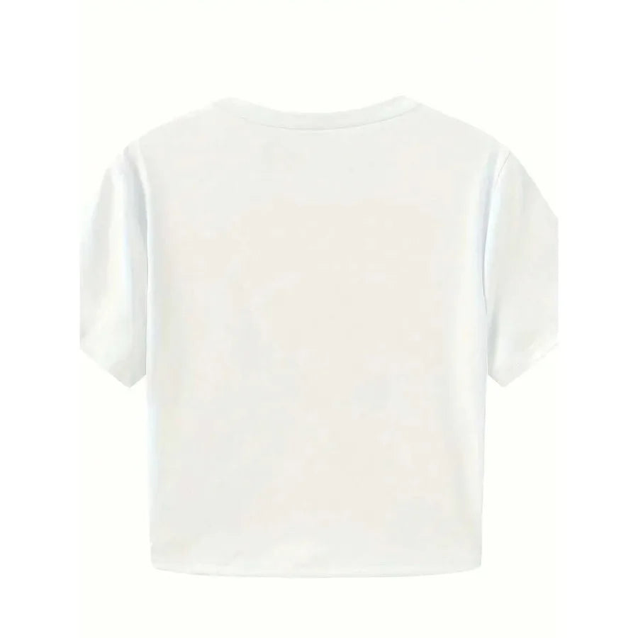 【New style】Women's Casual Neck Cropped T-ShirtA Pure Cotton Crew Neck Short-Sleeve Women's T-Shirt With A Slogan Print Summer W