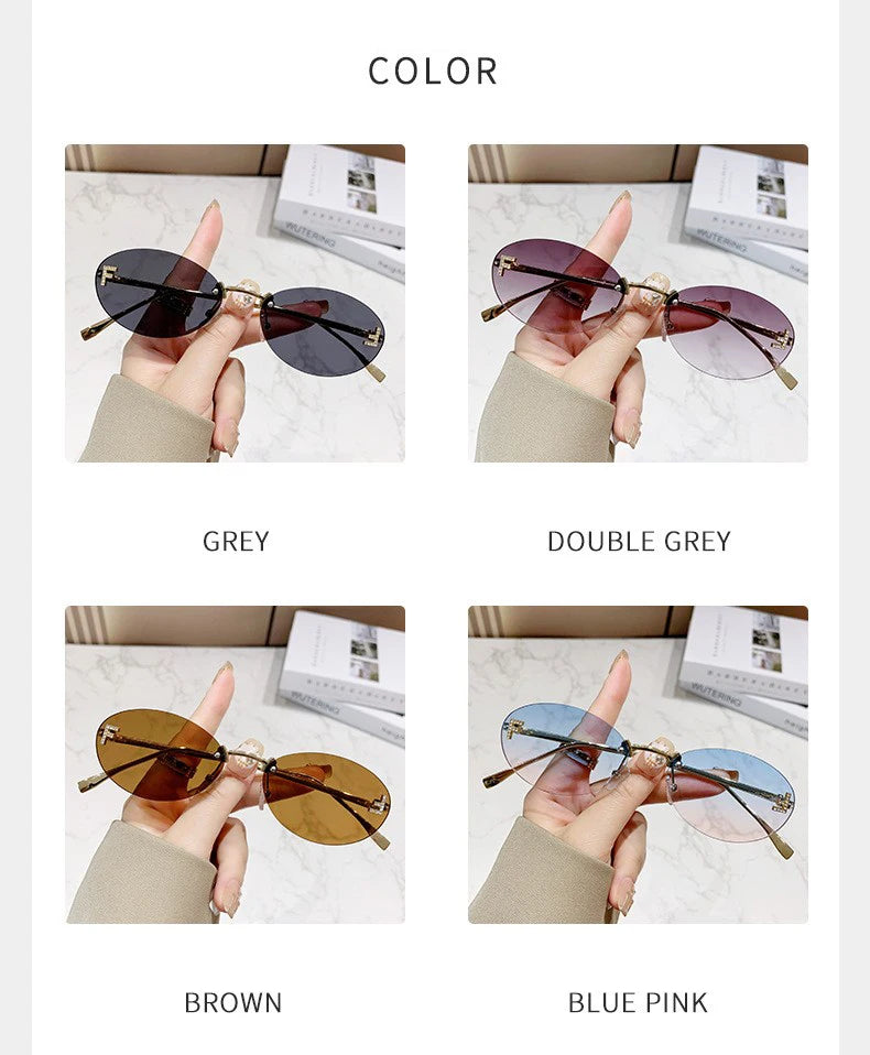 Elegant Diamond Oval Sunglasses Male Letter "F" Rimless Sunglasses  Car Sunglasses  Driving Glasses Sunglasses Women