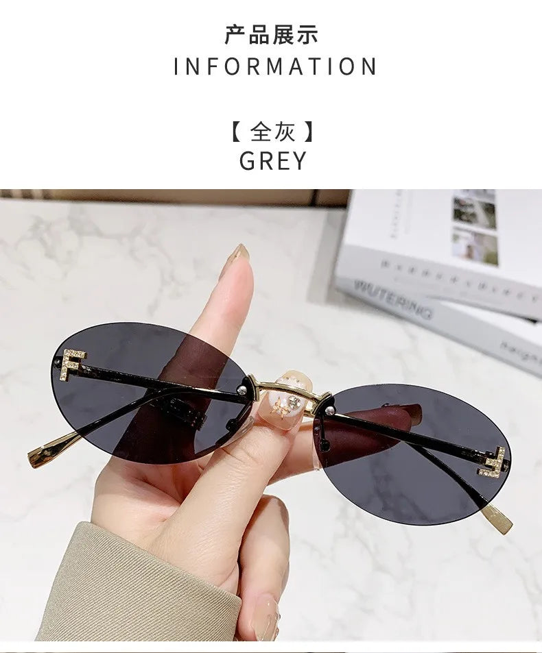 Elegant Diamond Oval Sunglasses Male Letter "F" Rimless Sunglasses  Car Sunglasses  Driving Glasses Sunglasses Women