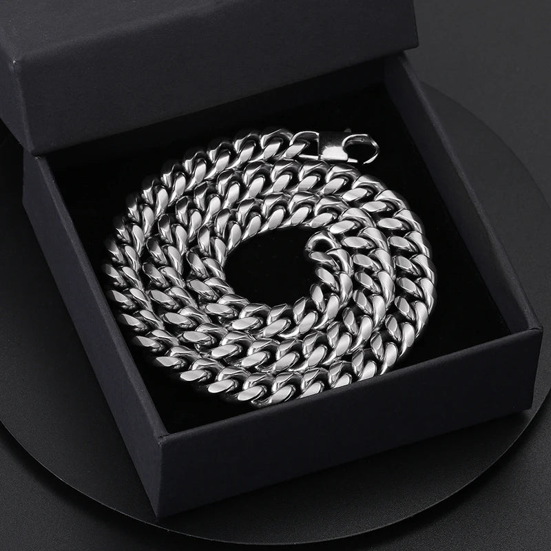 TUHE 6mm -14mm Wide Chains Necklaces Stainless Steel Cuban Link Chain For Men Hip Hop Jewelry