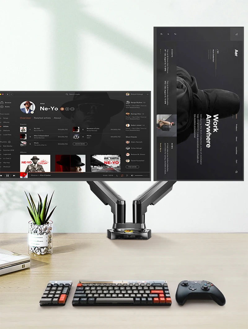 White Color Dual Arm Monitor Support 17-30 Inch  Mount Bracket Holder Load 2-9 Kgs Each NB F160