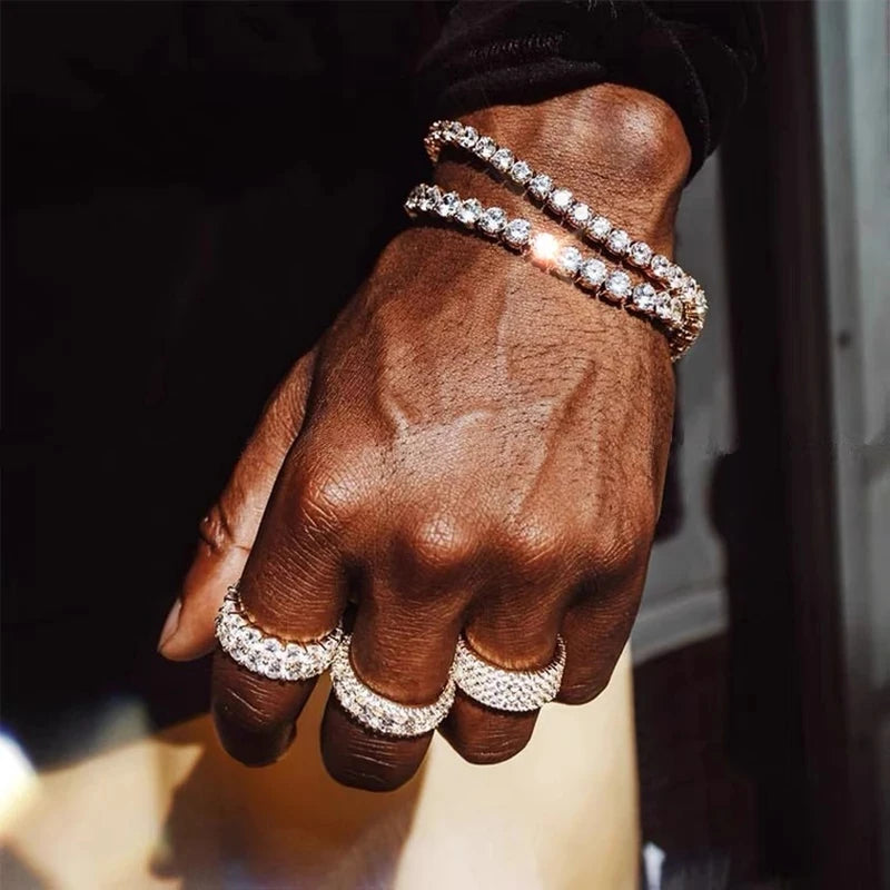 3mm-10mm Mens/Women AAA+ Cubic Zirconia Tennis Bracelet Hip Hop Jewelry Iced Out 1 Row Gold Color CZ Charms Bracelet For Gifts