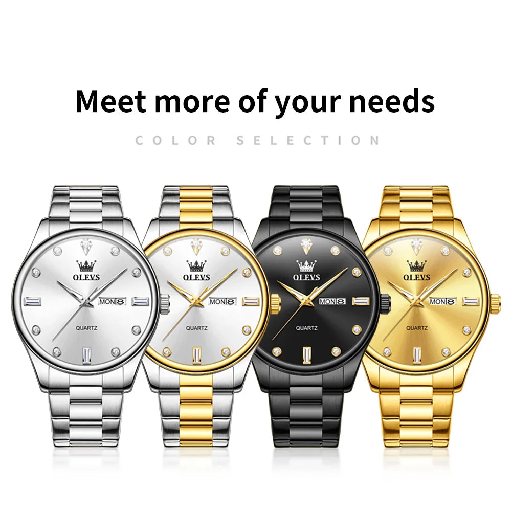 OLEVS 3621 Mens Watch Original Simple Brand Quartz Watch Waterproof Luminous Watch For Men Dual Calendar Display Reloj Mens Gift