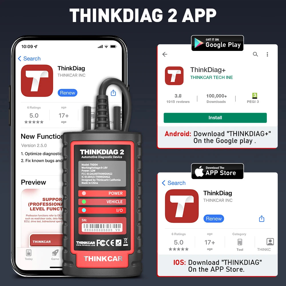 THINKCAR THINKDIAG 2 /KINGBOLEN Ediag Plus CAN FD All Systems 15 Reset Services ECU Coding OBD2 Scanner Car Diagnostic Tool