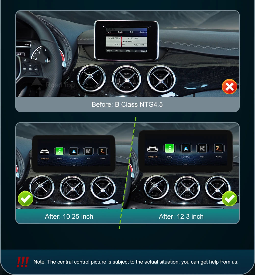 12.3'  Wireless CarPlay Android Auto Multimedia Display Screen for Mercedes-Benz A W176 B W246 CLA GLA Class 2013 to 2015