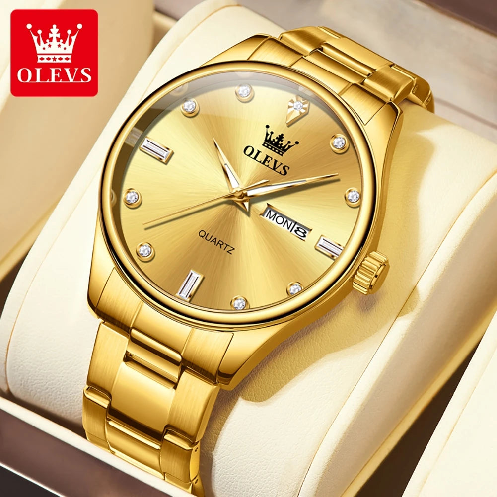 OLEVS 3621 Mens Watch Original Simple Brand Quartz Watch Waterproof Luminous Watch For Men Dual Calendar Display Reloj Mens Gift