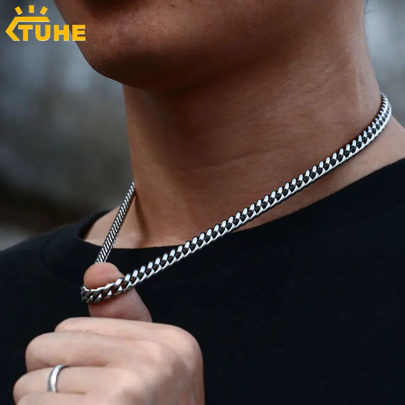 TUHE 6mm -14mm Wide Chains Necklaces Stainless Steel Cuban Link Chain For Men Hip Hop Jewelry