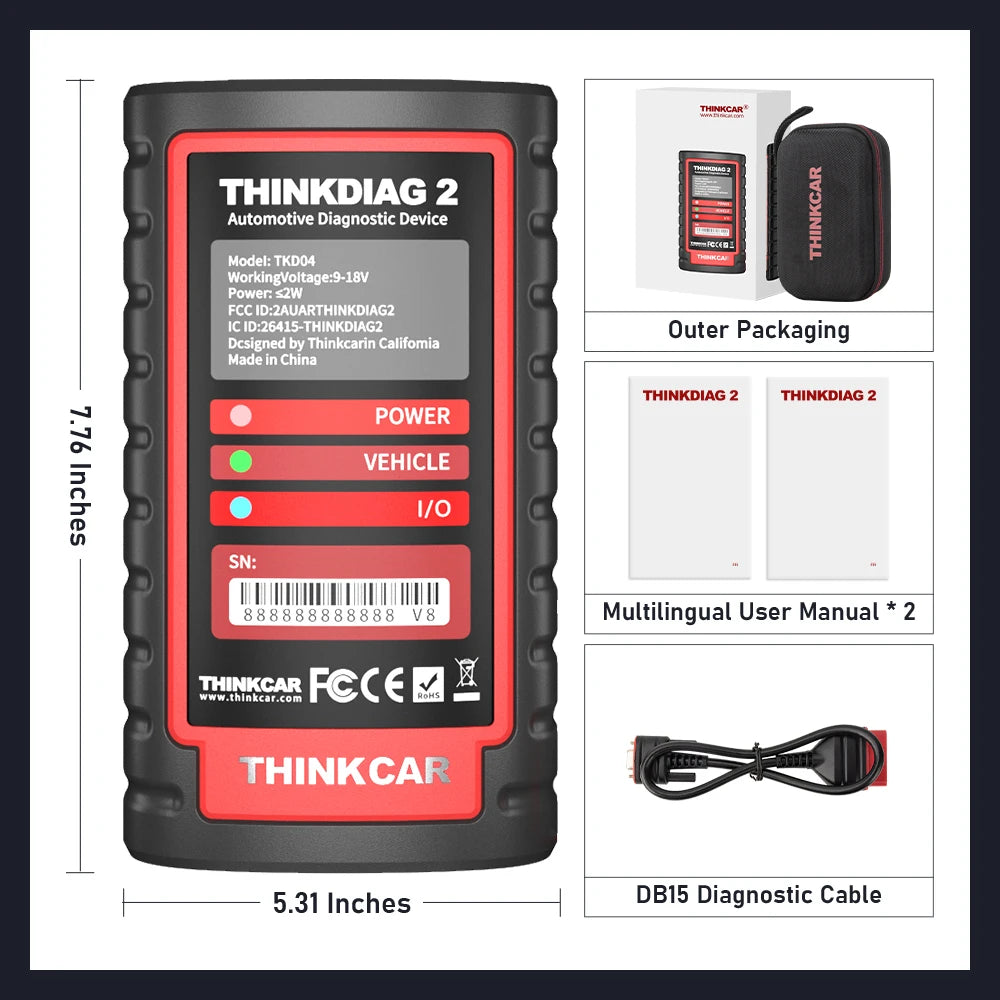 THINKCAR THINKDIAG 2 /KINGBOLEN Ediag Plus CAN FD All Systems 15 Reset Services ECU Coding OBD2 Scanner Car Diagnostic Tool