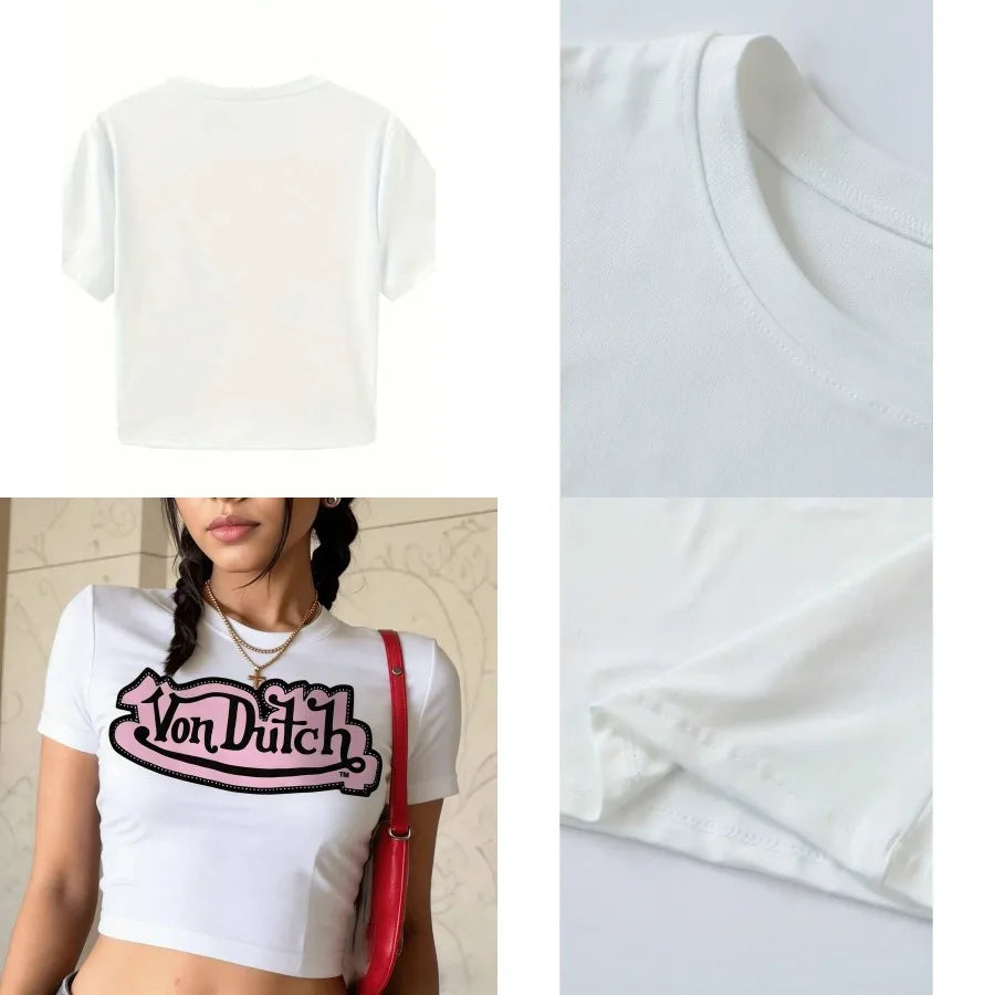 【New style】Women's Casual Neck Cropped T-ShirtA Pure Cotton Crew Neck Short-Sleeve Women's T-Shirt With A Slogan Print Summer W