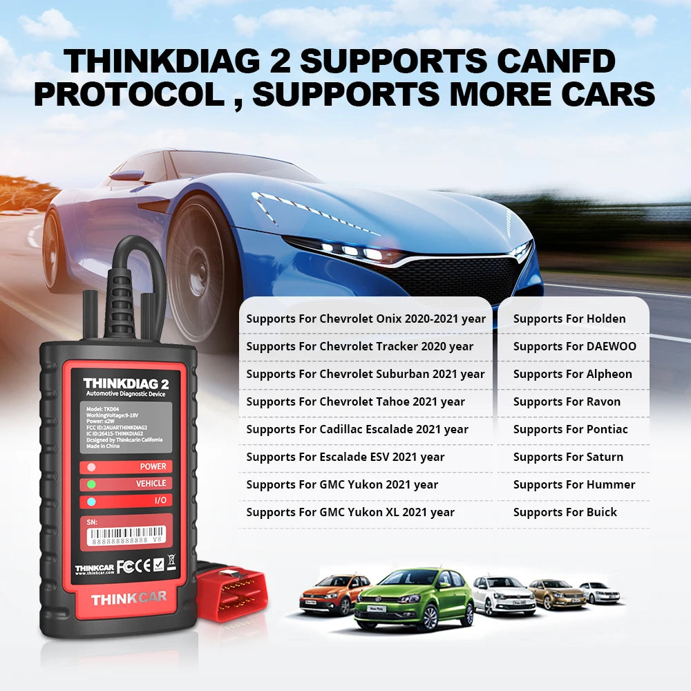 THINKCAR THINKDIAG 2 /KINGBOLEN Ediag Plus CAN FD All Systems 15 Reset Services ECU Coding OBD2 Scanner Car Diagnostic Tool