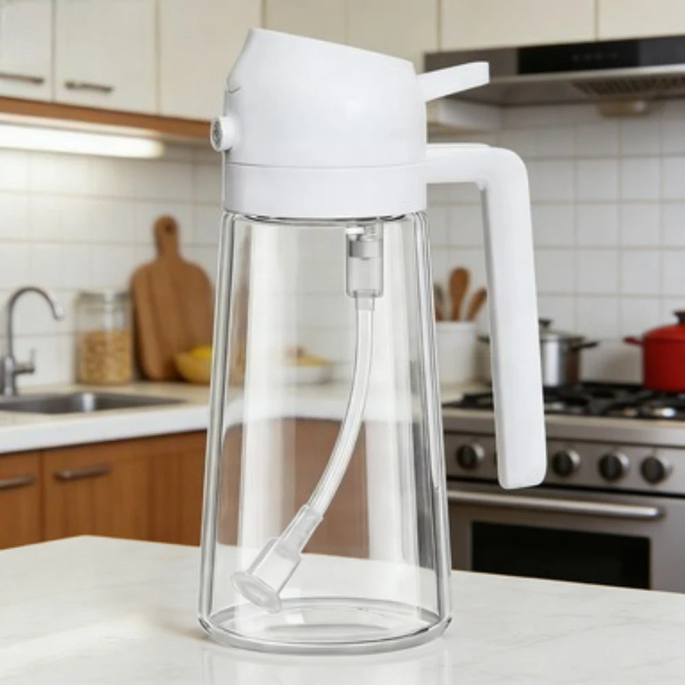 2-in-1 Kitchen Oil Sprayer and Dispenser Bottle, Plastic Oil Mister for Cooking, BBQ, Baking, Roasting and Picnic