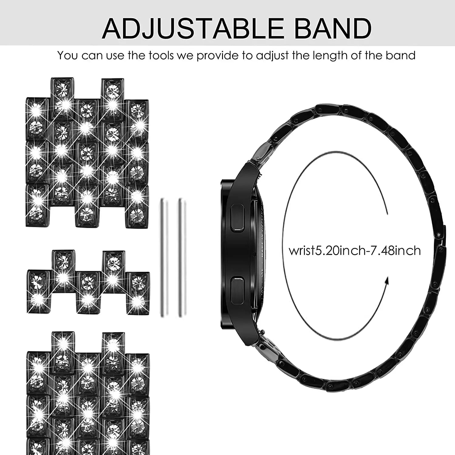 20/22mm Metal Strap for Samsung Galaxy Watch 7/6/5/4/Classic 47mm/active 2 Gear s3 Diamond Bracelet for Huawei GT234 5 pro 46mm