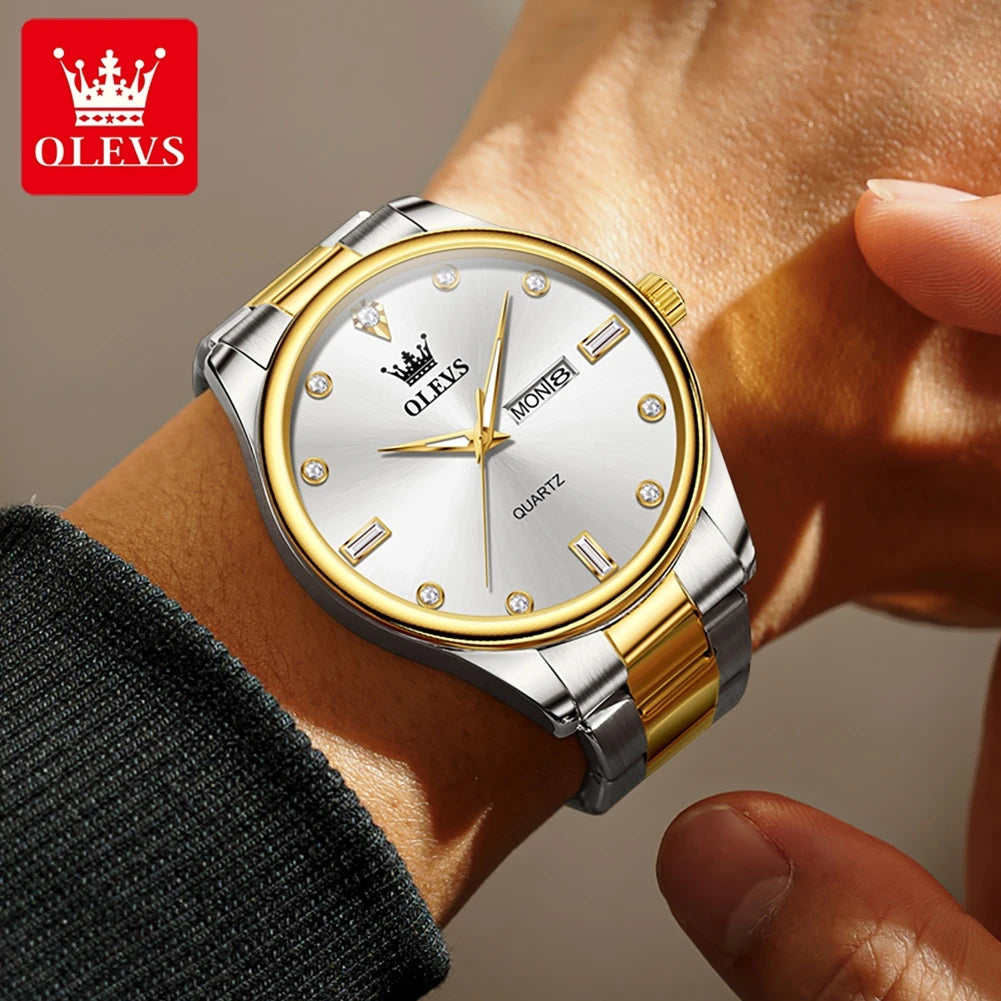 OLEVS 3621 Mens Watch Original Simple Brand Quartz Watch Waterproof Luminous Watch For Men Dual Calendar Display Reloj Mens Gift